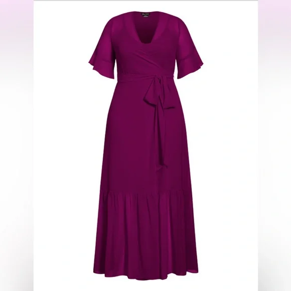 NEW City Chic flutter sleeve wrap maxi dress 16W - Picture 5 of 10